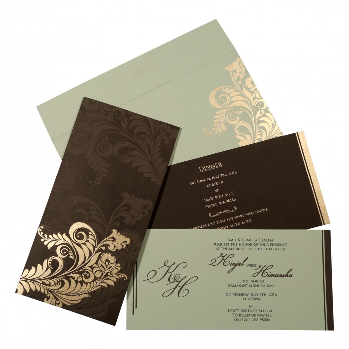 DARK BROWN MATTE FLORAL THEMED - SCREEN PRINTED WEDDING CARD : IN-8259C - 123WeddingCards