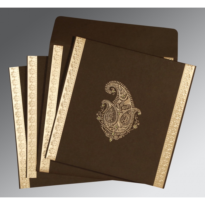 MOROCCO BROWN MATTE EMBOSSED WEDDING INVITATION : IN-8231D - 123WeddingCards