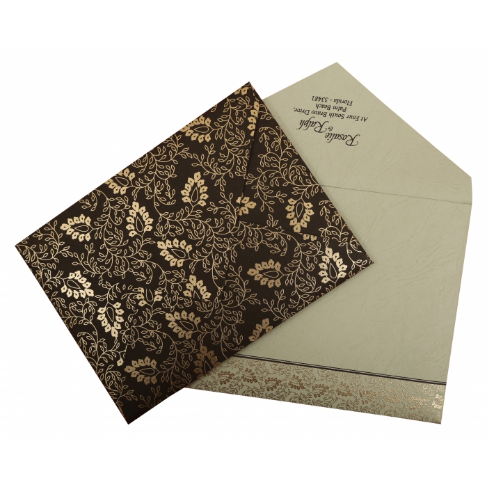 BROWN MATTE SCREEN PRINTED WEDDING INVITATION : W-811A - 123WeddingCards