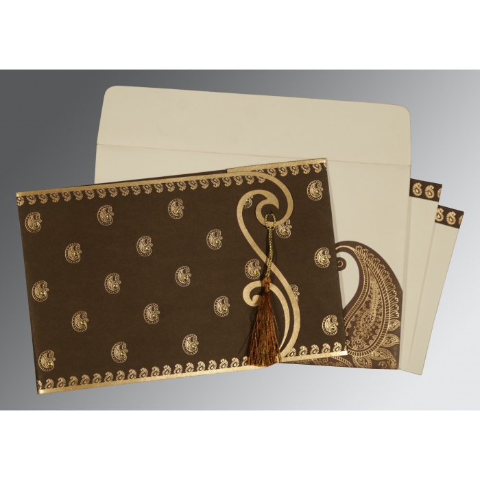 BROWN MATTE SCREEN PRINTED WEDDING INVITATION : IN-8252F - 123WeddingCards