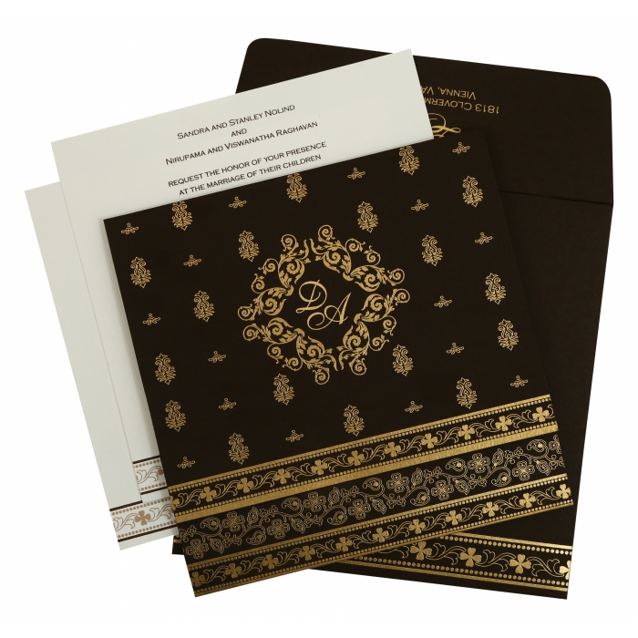 BROWN MATTE SCREEN PRINTED WEDDING INVITATION : IN-808B - 123WeddingCards