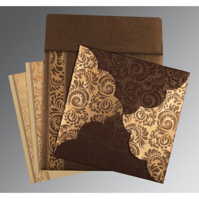 BROWN SHIMMERY BUTTERFLY THEMED - SCREEN PRINTED WEDDING CARD : IN-8235K - 123WeddingCards