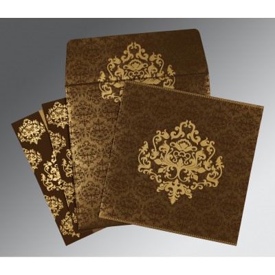 BROWN SHIMMERY DAMASK THEMED - SCREEN PRINTED WEDDING CARD : IN-8254F - 123WeddingCards
