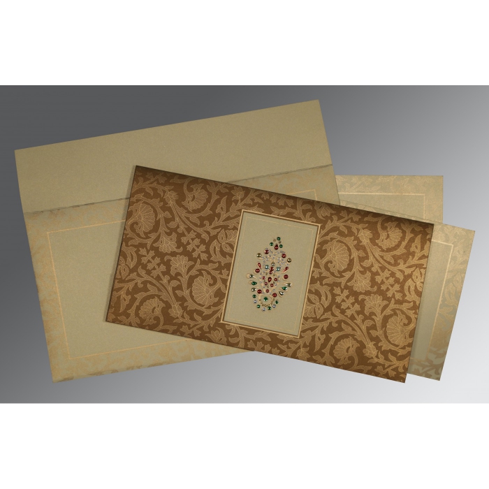 BROWN CREAM SHIMMERY EMBOSSED WEDDING INVITATION : IN-1426 - 123WeddingCards