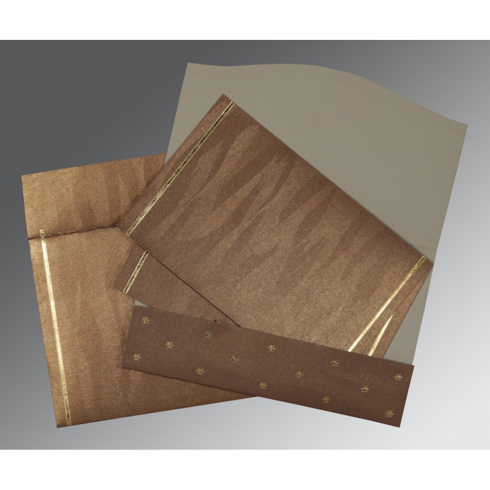 LIGHT BROWN SHIMMERY POCKET THEMED - FOIL STAMPED WEDDING CARD : G-1413 - 123WeddingCards