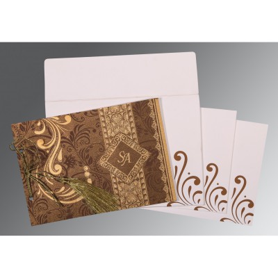 BROWN SHIMMERY SCREEN PRINTED WEDDING CARD : IN-8223O - 123WeddingCards