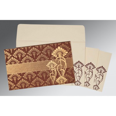 BROWN SHIMMERY SCREEN PRINTED WEDDING CARD : S-8239C - 123WeddingCards