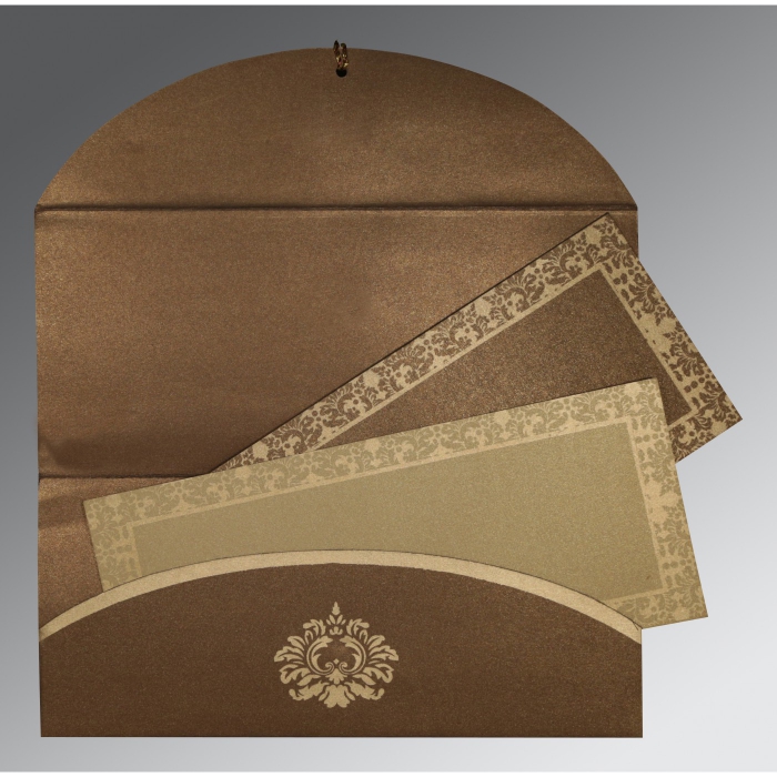 COFFEE BROWN SHIMMERY SCREEN PRINTED WEDDING INVITATION : IN-1500 - 123WeddingCards