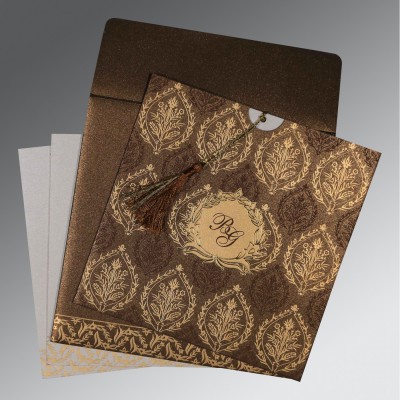 BROWN SHIMMERY UNIQUE THEMED - FOIL STAMPED WEDDING CARD : IN-8249J - 123WeddingCards