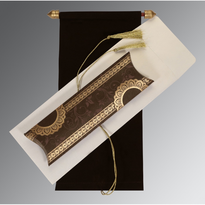 BROWN VELVET WEDDING CARD : SC-5010G - 123WeddingCards