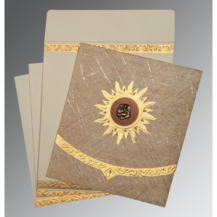 DESERT SAND WOOLY EMBOSSED WEDDING CARD : IN-1225 - 123WeddingCards