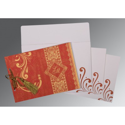 BURNT ORANGE SHIMMERY SCREEN PRINTED WEDDING CARD : IN-8223C - 123WeddingCards