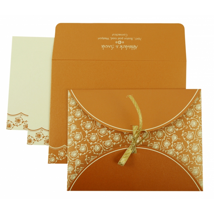 COPPER SHIMMERY BUTTERFLY THEMED - SCREEN PRINTED WEDDING INVITATION : IN-821C - 123WeddingCards