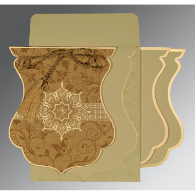 COPPER SHIMMERY UNIQUE THEMED - SCREEN PRINTED WEDDING CARD : IN-8229O - 123WeddingCards