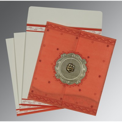 GOLD CORAL SHIMMERY EMBOSSED WEDDING INVITATION : IN-8202N - 123WeddingCards