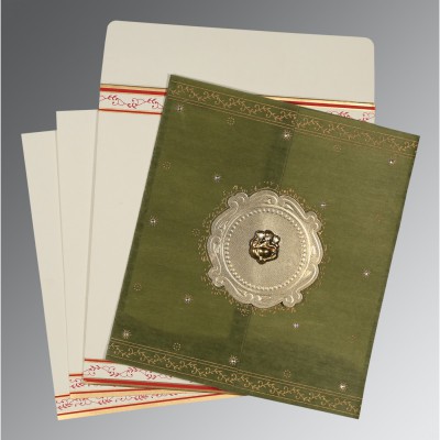 GREEN GOLD SHIMMERY EMBOSSED WEDDING INVITATION : IN-8202C - 123WeddingCards