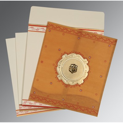 YELLOW GOLD SHIMMERY EMBOSSED WEDDING INVITATION : IN-8202D - 123WeddingCards