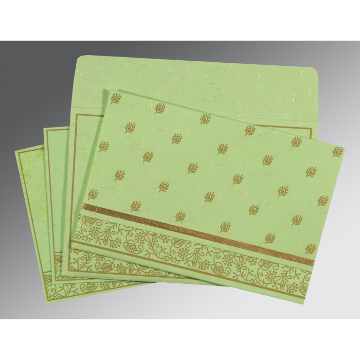 PARROT GREEN HANDMADE SILK SCREEN PRINTED WEDDING CARD : IN-8215D - 123WeddingCards