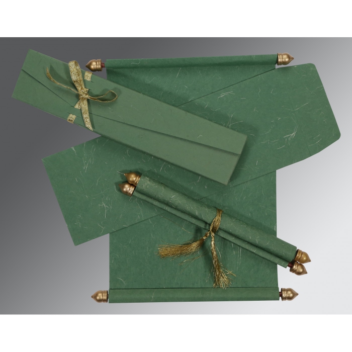GREEN HANDMADE SILK WEDDING CARD : SC-5001D - 123WeddingCards