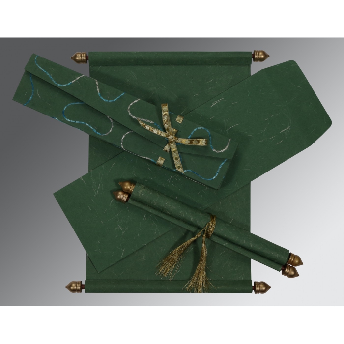 DARK GREEN HANDMADE SILK WEDDING CARD : SC-5002G - 123WeddingCards