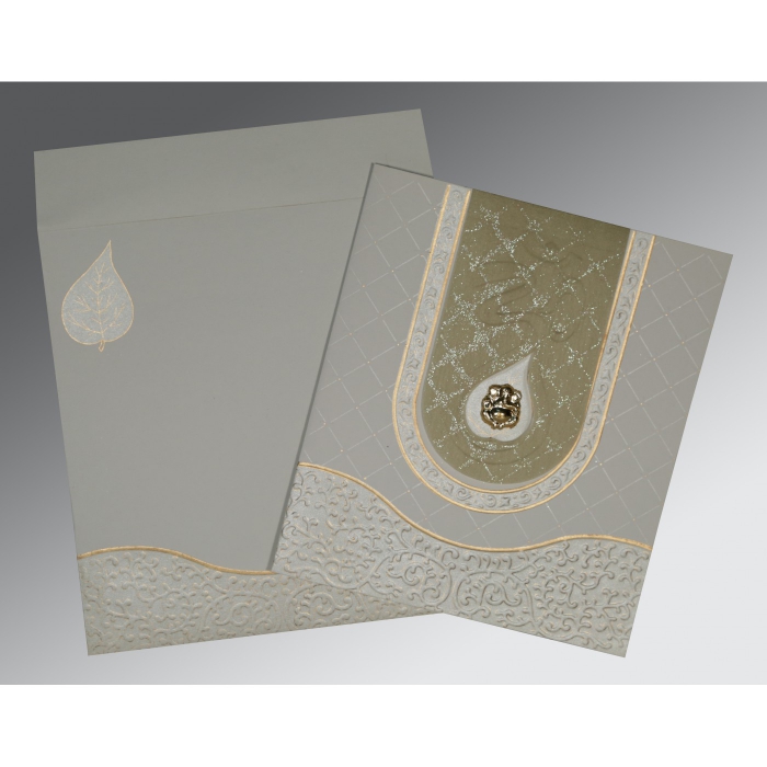 SHELL GREY MATTE EMBOSSED WEDDING INVITATION : W-2151 - 123WeddingCards