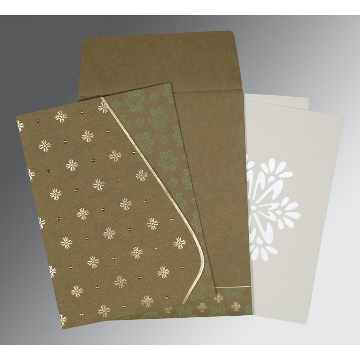 YELLOW METAL MATTE FLORAL THEMED - FOIL STAMPED WEDDING INVITATION : IN-8237E - 123WeddingCards