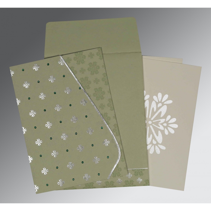 SAGE GREEN MATTE FLORAL THEMED - FOIL STAMPED WEDDING INVITATION : IN-8237I - 123WeddingCards