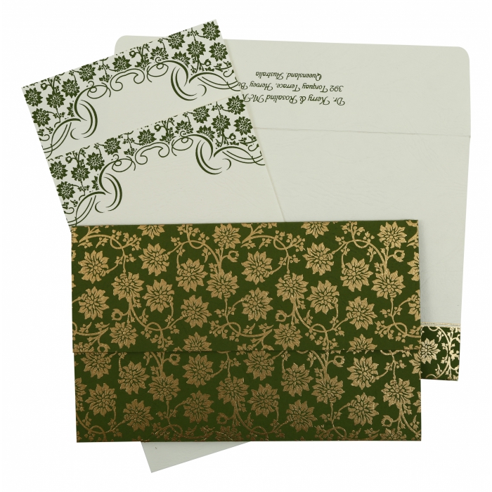 GREEN MATTE FLORAL THEMED - SCREEN PRINTED WEDDING INVITATION : IN-810D - 123WeddingCards