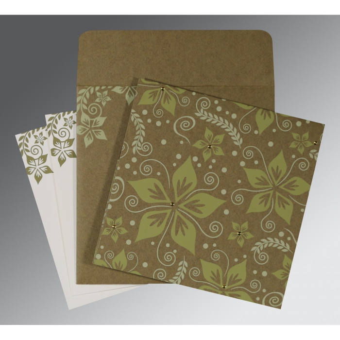 OLIVE GREEN MATTE FLORAL THEMED - SCREEN PRINTED WEDDING INVITATION : IN-8240F - 123WeddingCards