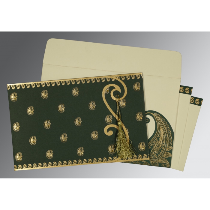 DARK GREEN MATTE SCREEN PRINTED WEDDING INVITATION : IN-8252E - 123WeddingCards