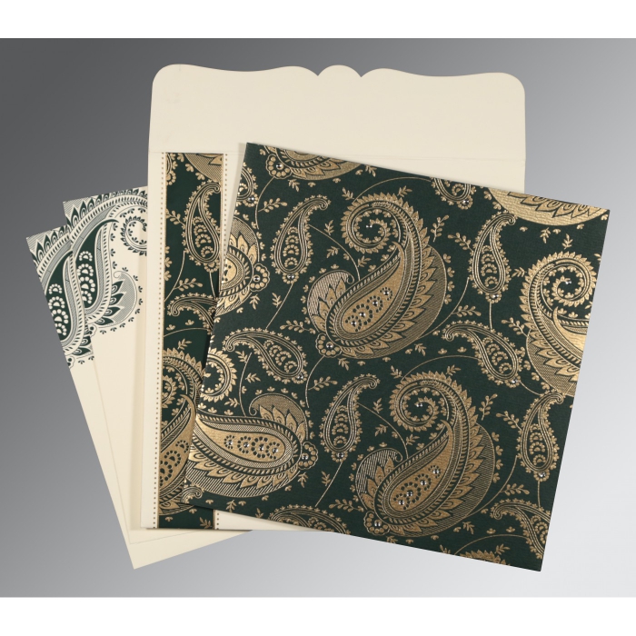 SEA GREEN MATTE SCREEN PRINTED WEDDING CARD : SO-8250C - 123WeddingCards