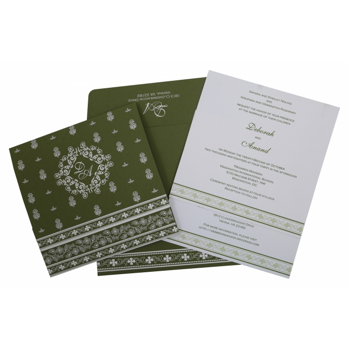 GREEN MATTE SCREEN PRINTED WEDDING INVITATION : D-808A - 123WeddingCards