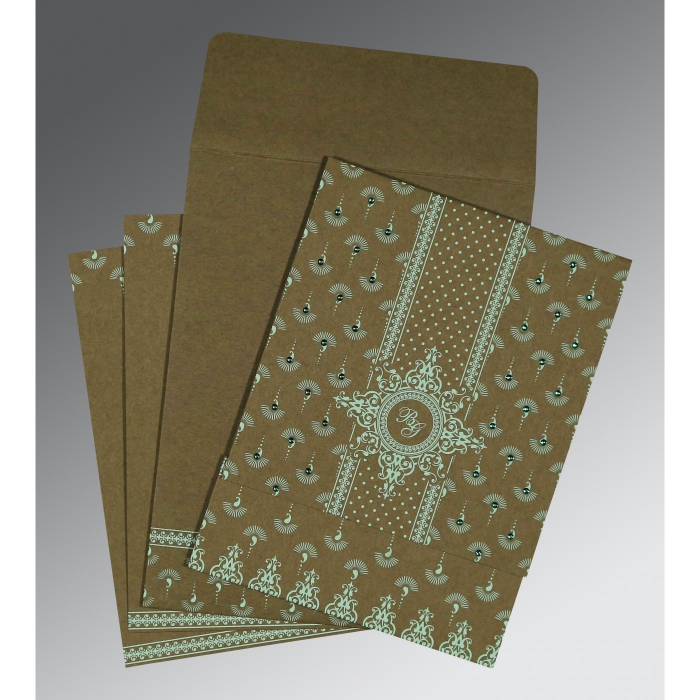 DARK OLIVE GREEN MATTE SCREEN PRINTED WEDDING INVITATION : IN-8247E - 123WeddingCards