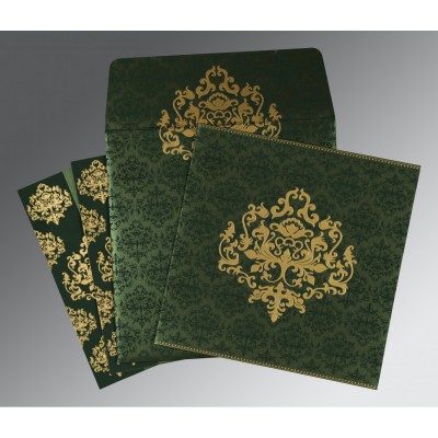 GREEN SHIMMERY DAMASK THEMED - SCREEN PRINTED WEDDING CARD : IN-8254D - 123WeddingCards
