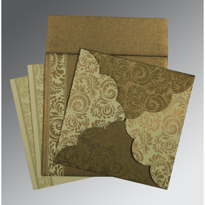 GREEN SHIMMERY FLORAL THEMED - SCREEN PRINTED WEDDING CARD : I-8235A - 123WeddingCards