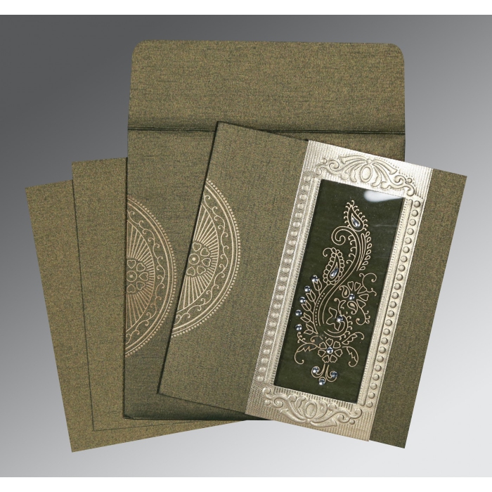 DEEP GREEN SHIMMERY FOIL STAMPED WEDDING INVITATION : IN-8230L - 123WeddingCards