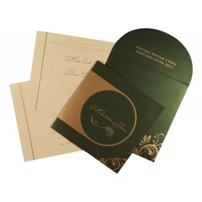 GREEN SHIMMERY FLORAL THEMED - SCREEN PRINTED WEDDING CARD : IN-8264I - 123WeddingCards
