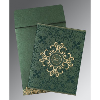 GREEN SHIMMERY SCREEN PRINTED WEDDING CARD : IN-8244I - 123WeddingCards