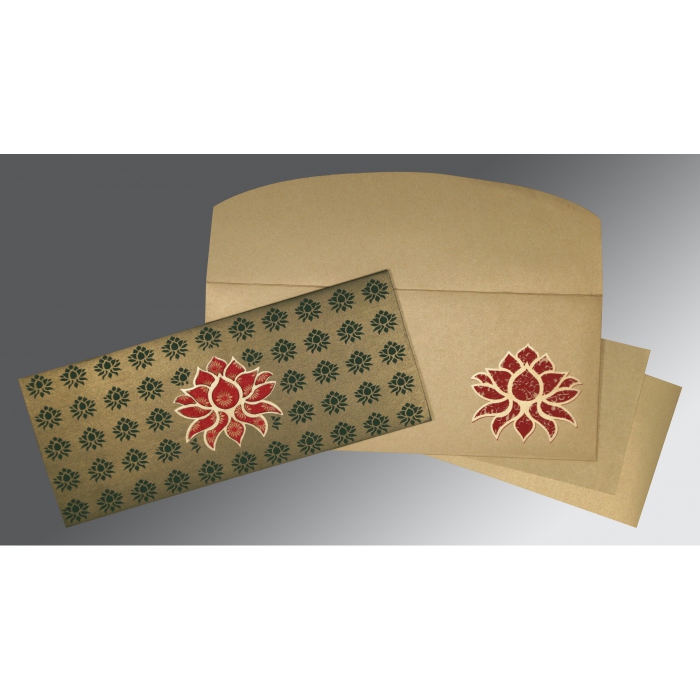 OLIVE GREEN SHIMMERY SCREEN PRINTED WEDDING INVITATION : IN-1449 - 123WeddingCards