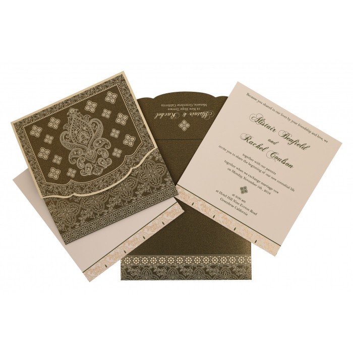 DEEP SAGE SHIMMERY SCREEN PRINTED WEDDING INVITATION : IN-800A - 123WeddingCards
