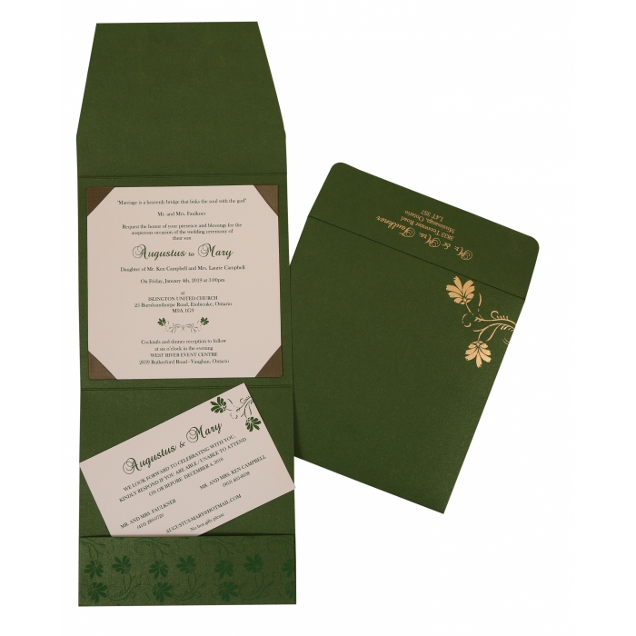 GREEN SHIMMERY SCREEN PRINTED WEDDING INVITATION : IN-803B - 123WeddingCards