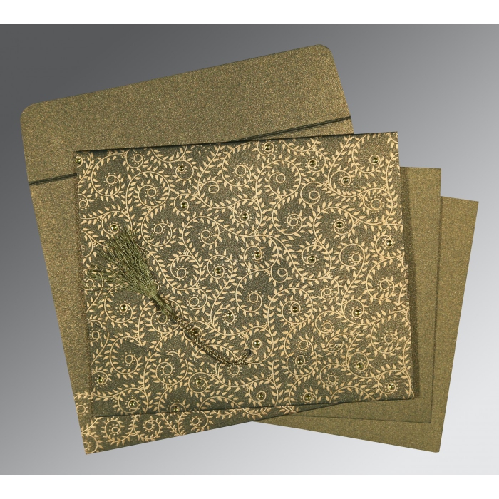 DEEP SAGE SHIMMERY SCREEN PRINTED WEDDING INVITATION : IN-8217H - 123WeddingCards