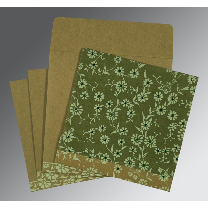FERN GREEN MATTE FLORAL THEMED - SCREEN PRINTED WEDDING CARD : IN-8222D - 123WeddingCards