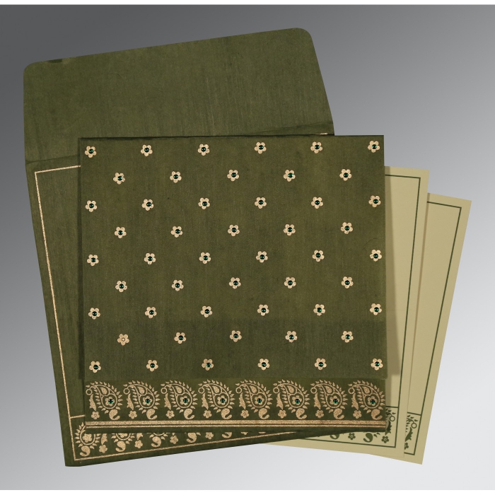 GREEN WOOLY FLORAL THEMED - SCREEN PRINTED WEDDING CARD : W-8218A - 123WeddingCards