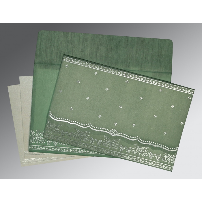 SAGE GREEN WOOLY FOIL STAMPED WEDDING INVITATION : IN-8241C - 123WeddingCards