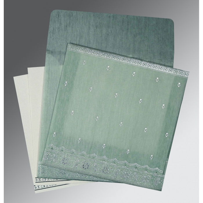 SAGE GREEN WOOLY FOIL STAMPED WEDDING CARD : IN-8242K - 123WeddingCards