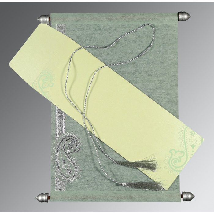 SAGE GREEN WOOLY FOIL STAMPED WEDDING CARD : SC-5015H - 123WeddingCards