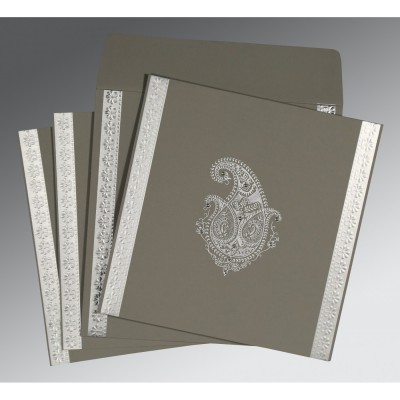 GREY MATTE EMBOSSED WEDDING INVITATION : IN-8231F - 123WeddingCards