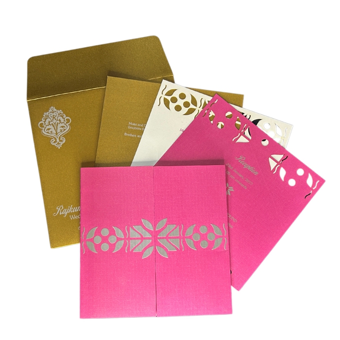 HOT PINK SHIMMERY LASER CUT WEDDING INVITATION : IN-8260C - 123WeddingCards