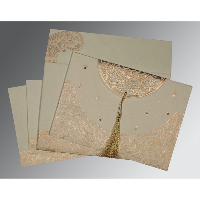 IVORY HANDMADE COTTON EMBOSSED WEDDING CARD : IN-8234B - 123WeddingCards